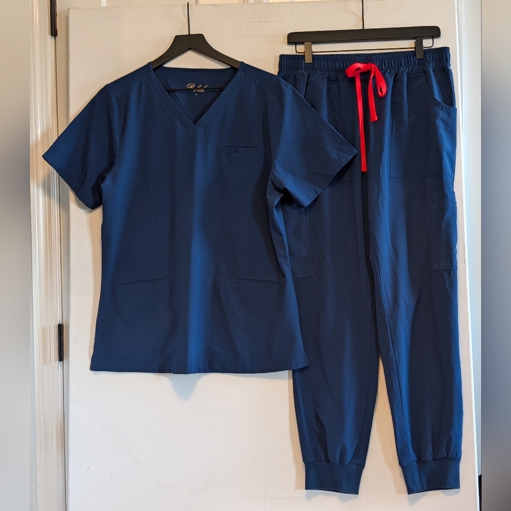 Rafael Collection Scrubs Set Lg Dk. Blue Stretch Jogger Pants Soft Feel Hospital
